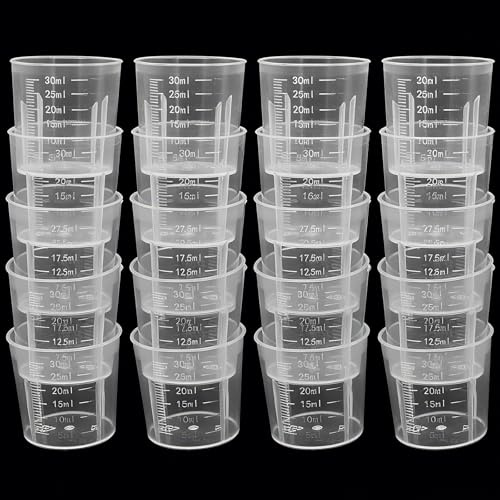 Haveneit 20 vasos medidores de 30 ml, mini tazas medidoras, vasos medidores de precisión, adecuados para hornear en la cocina, laboratorio, detergente, mezclas de pintura y resina
