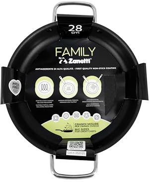Zanetti, Tegame antiaderente cm 28 Spessore 2.5 mm Adatta a tutti piano di cottura incluso Induzione Manici Acciao Interno color Nero Esterno Nero