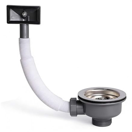 Ablaufgarnitur Spüle mit Überlauf 114 mm Siphon Küchenspüle Edelstahl Küchenspüle Siebkorb mit Rechteck Schnittstelle für die Küchenspülenfiltration