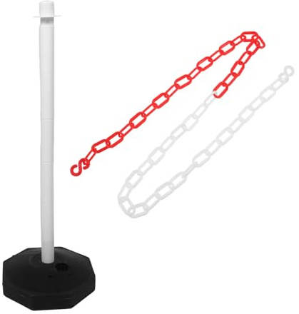 Alipis Plastic Fillable Traffic Safety Bollard with 3.3ft Red-White Chain – Road Barrier Post for Parking, Driveway, and Construction Site Crowd Control