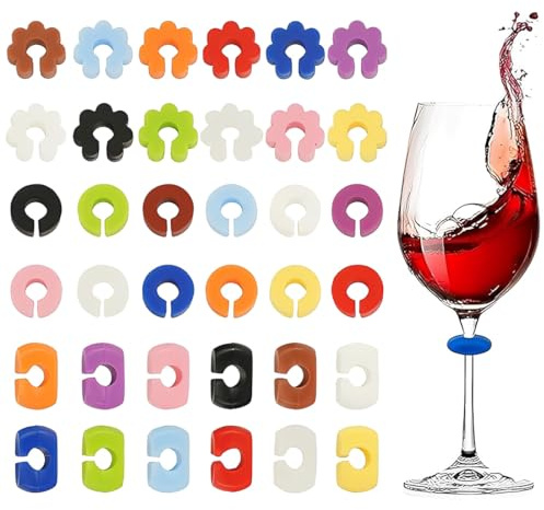ZZHBOO 36 Pezzi Segna Bicchieri in Silicone Alimentare, Identificatori Colorati per Vino e Cocktail, Ideali per Matrimoni, Feste ed Eventi