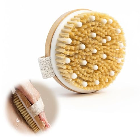 Trockenbürste Körper Naturborsten Lymphdrainage & Dry Brush Duschbürste | Massagebürste, Gegen Cellulite, Muskel Dehnung, Fördert Durchblutung