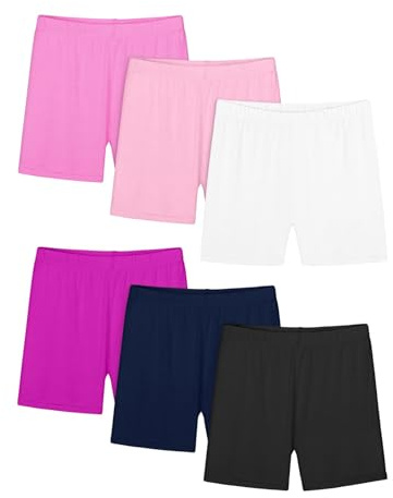 Lot de 6 leggings courts pour filles - Longueur genou - Mini shorts moulants sous robe - Short de cyclisme pour enfants - Short de danse - Course à pied - Gym - Vêtements de sport d'été confortables