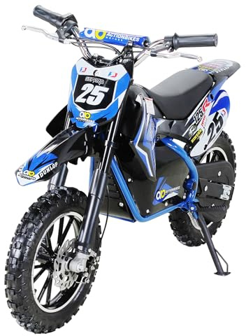 Actionbikes Motors Kinder Elektro Crossbike Gepard | 𝟱𝟬𝟬 Watt Motor bis 𝟐𝟒 km/h - Motorrad - Pocket Bike - Dirt Bike - Motocross - Pocketbike - Motorsport - Dirtbike - Enduro ab 8 Jahren (Blau)