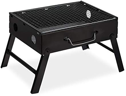Relaxdays Koffergrill Camping, 4 Personen Klappgrill, Stahl Reisegrill faltbar, HBT: 23 x 42,5 x 26,5 cm, schwarz