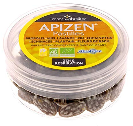 APIZEN PASTILLES Honig und Propolis ätherische Öle und Pflanzenextrakt aus Plantain und Echinacée + Bachblüten – gute + Wirkstoffe für die Abwehrkräfte des Organismus und des Hals