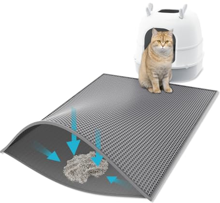 Kaxionage Katzenklo Matte, 76 x 61CM Katzenmatte, Waben Doppelschicht Design,Wasserdichtes Urinbeständiges Material, Easy Clean Streukontrolle (Grau, Size ：76 x 61CM)