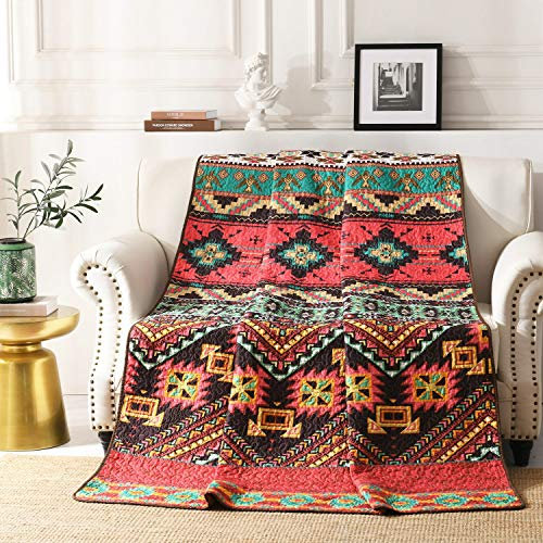 Qucover Tagesdecke Bettüberwurf aus Mikrofaser Gesteppte Indische Decke 150 x 200 cm Boho Exotik