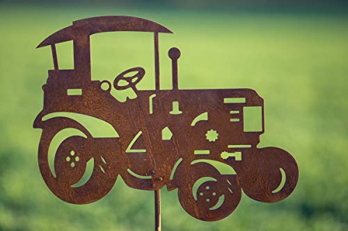 Rostalgie Edelrost Traktor auf Stab Gartendekoration Bulldog Trecker Fahrzeug