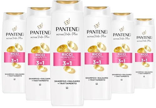 Pantene PRO-V Ricci Perfetti, Shampoo, Balsamo e Trattamento 3 in 6x300ml Ricci Crespi e Ribelli, Arricchisce i Capelli con Nutrienti, Senza Olio Minerale, Active Nutri-Plex