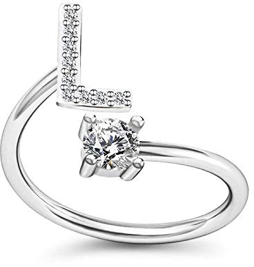 Bungsa BUCHSTABEN RING silber mit Kristallen - biegbarer Fingerring/Zehenring Toering für Damen, Kinder & Herren - A B C D E F G H I J K L M N O P R S T U V W Z