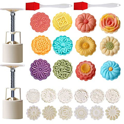 Powerful 2 Set Mooncake Mould 50g Moon Cake Molds with 12 Pcs Mooncake Press Stamps