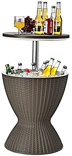 GOPLUS 30L Seau à Glacon pour Champagne Cocktail Boissons Vin, 3 en 1 Seau à Glace avec Bouchon de Vidange, 2 Hauteurs Réglables, Table de Refroidisseur de Glace en PP et Rotin Imité (Marron)