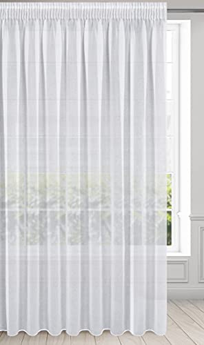 Eurofirany Gardine Argea Vorhang Glatt Transparent Kräuselband - 1STK. Vorhangringe Durchsichtig Edel Elegant Hochwertig Glamour, Schlafzimmer, Wohnzimmer, Etamin, 350X150 cm, Weiß