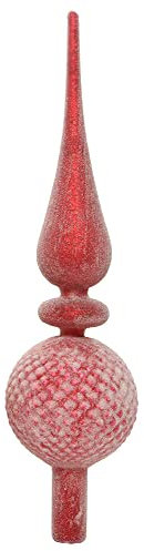 Christbaumspitze Rot Zapfen Schnee Frost Weihnachtsbaumspitze Echt Glas 31cm