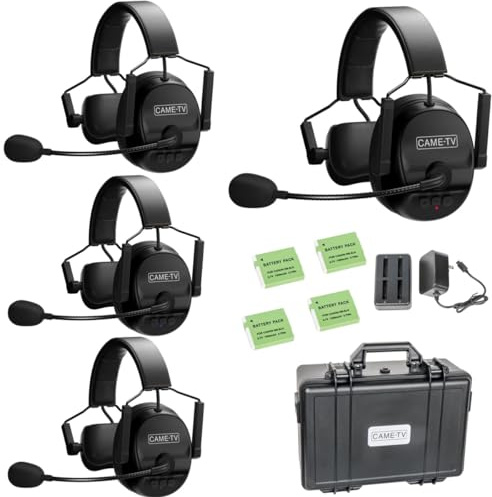 cametv Kuminik8 Wireless Intercom Headset System with Noise Cancellation, 1500ft Team Communication Group Talk, Zero Delay Mute Function Single-Ear Headset Film Production Stage Sport Event 4 Users