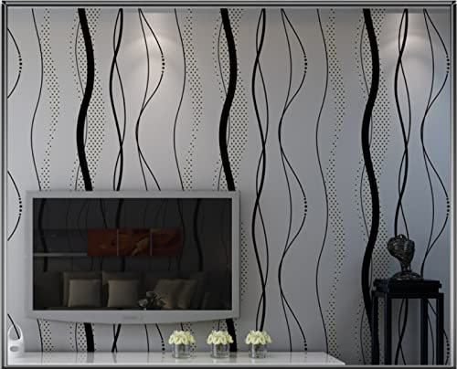 Dunkelgrau Vliestapete 9,5 m x 0,53 m Wellig Tapete Modernes Design Geometrische Streifen Tapete für Flur Wohnzimmer Schlafzimmer Büro