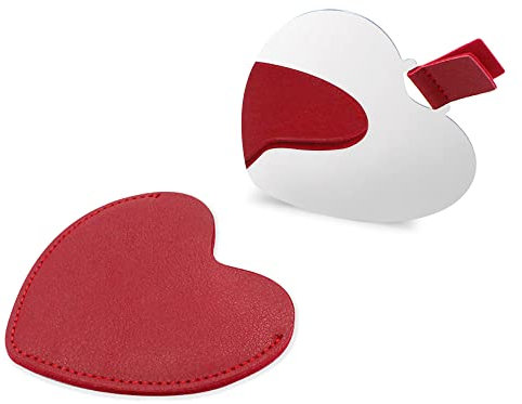 Fatiya Specchio compatto in acciaio inossidabile, specchio tascabile a forma di cuore infrangibile con custodia in pelle PU, mini specchio da borsetta infrangibile portatile per borsa da viaggio, per