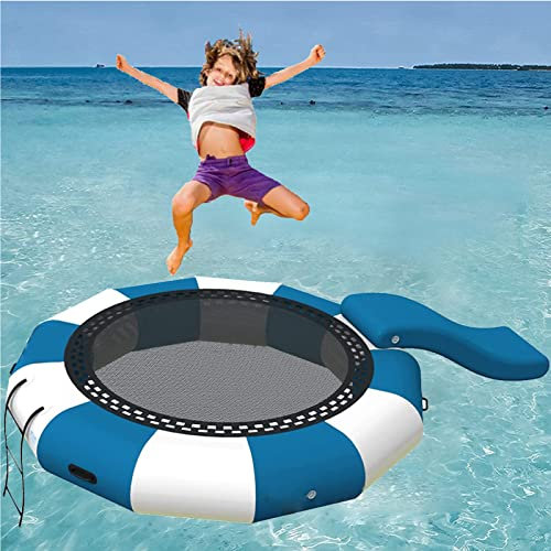 Trampolino Gonfiabile ad Acqua con Scivolo Gonfiabile Parco Acquatico per Bambini per Adulti Trampolino Galleggiante per Lago, Mare, Piscina, 2 m