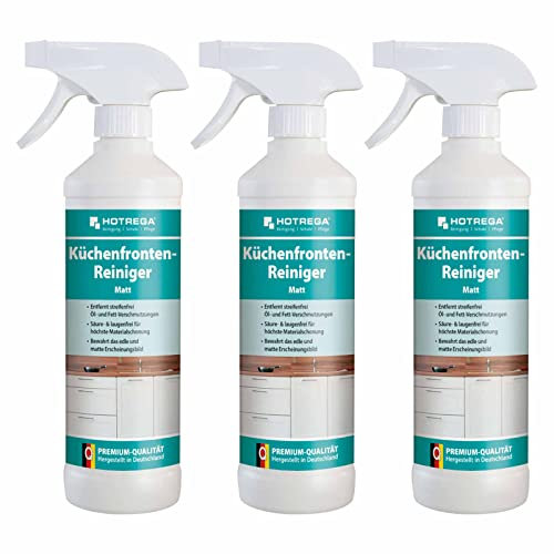 HOTREGA Küchenfronten-Reiniger matt 3x 500 ml Spray | gebrauchsfertiger Oberflächenreiniger gegen Fett & Öl | säure- und laugenfrei | materialschonend