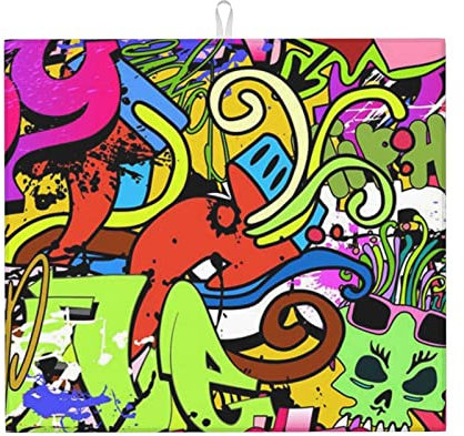 TOLKAT Graffiti Drawing Hochsaugfähige Mikrofaser-Spülbeckenmatte, Abtropfmatten für Küchentheke, isolierendes Wärmepad