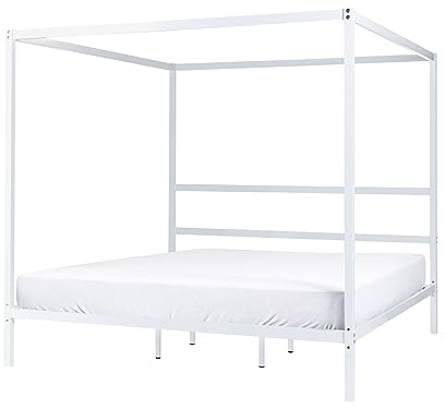 Modern Minimalistisk Himmelssäng 180 x 200 cm Metall Plywood Lameller Vit Lestards