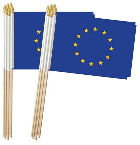 Bandiera dell'Unione europea, piccole bandiere a mano dell'Unione europea, piccola bandiera dell'Unione europea, 12 x 20 cm, confezione da 12, decorazioni per feste per sfilate, Coppa del Mondo
