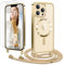 Ethanger Handyband für iPhone 13 Pro Max Hülle mit Band + 2 Stück Glas Schutzfolie Transparent Silikon Handyhülle Magnetische Schutzhülle für iPhone 13 Pro Max Gold