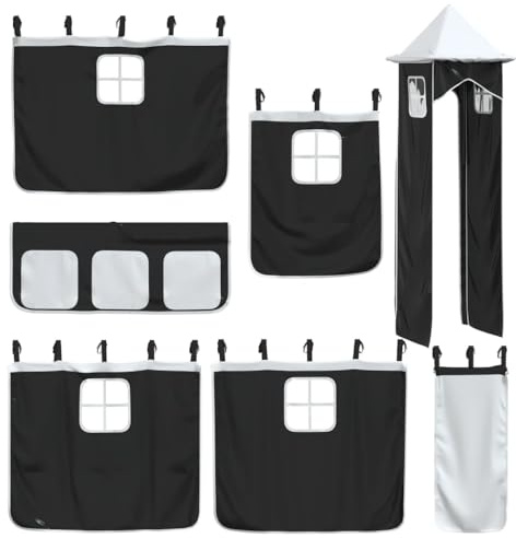 vidaXL Vorhänge für Hochbett mit Turm Weiß und Schwarz Polyester
