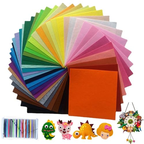 BOBISHE Bunter Bastelfilz 40 Farben, Filzstoff zum Basteln, Kinder Filz Blätter Filzplattenset, 20 x 30cm, Fabric Filzplatten mit Nähzubehör, für DIY Handwerk Nähen Manual Decoration