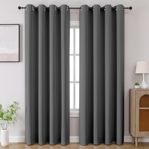 CUCRAF Hellgraue Verdunkelungsvorhänge, 228,6 cm Länge, 2 Paneele, Raumverdunkelungsvorhänge für Wohnzimmer, Schlafzimmer, wärmeisoliert, lichtblockierend, Fenstervorhang mit Ösen, (B 132 x L 228 cm)