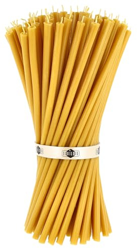 Danilovo Reine Bienenwachskerzen – tropffrei, rauchfrei, hohe, dünne Spitzkerzen – dekorative Kerzen für Kirchgebet, Deko oder Geburtstagskerzen – Honigduft Kerzen – 29,5 x 0,85 cm (50 Stück)