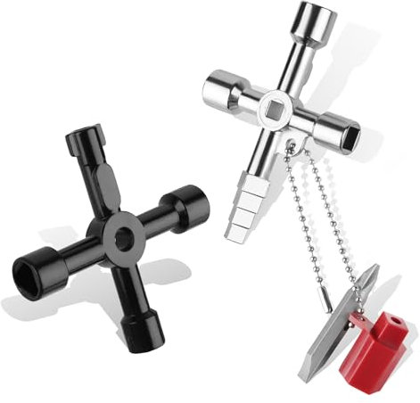 TNOMSNO Clé Triangle Multifonction 4 Voies - 2 Pièces pour Poubelle, Armoire Electrique, Boîtier Compteur, Coffret de Compteurs d'eau et Armoire