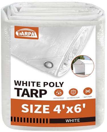 TARPAL Lona blanca de 4 x 6 pies, impermeable, de 7.5 mil, multiusos, de resistencia media, impermeable, resistente a los rayos UV, a prueba de rasgaduras y roturas, lona de polietileno