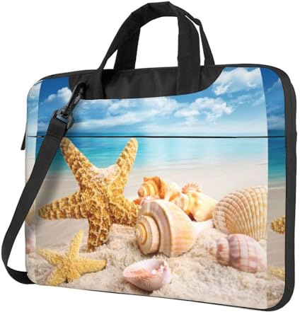 Bolsa para ordenador portátil con diseño de concha de mar y estrella de mar, para hombre y mujer, Negro , 15.6 inch
