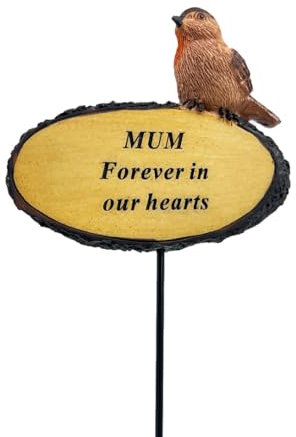 Angraves Forever In Our Hearts Mum Robin Bird Memorial Tribute Stick Graveside Flower Garden Plaque
