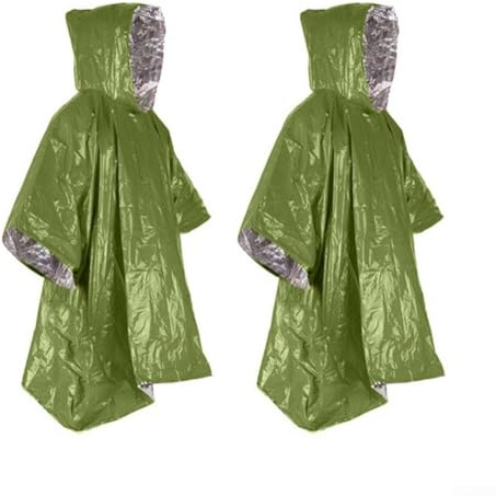 Gdfnmogo Lot de 2 ponchos de pluie thermiques, imperméables portables, très visibles, poncho de pluie imperméable de survie, couverture de survie