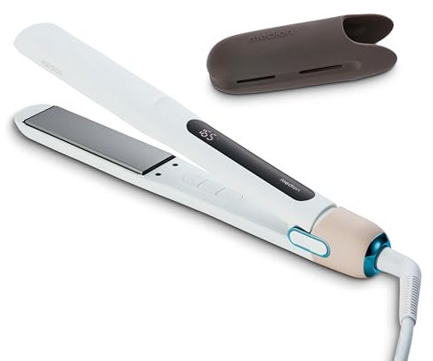 MEDION HS1 Piastra con display (5 impostazioni di calore regolabili, piastre riscaldanti flessibili in ceramica/tourmalina con sensore di temperatura, piastra per capelli) bianco
