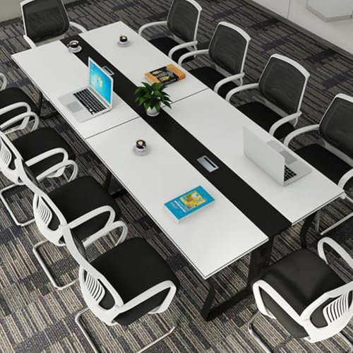 HOLGVE 9FT Konferenztisch, for 10-12 Personen Großer Besprechungstisch, Zweifarbiger Schulungsseminartisch, Bürocomputertisch Mit Metallrahmen