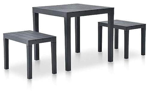 Iiaky 48778 Tavolo da Giardino con 2 Panche in Plastica Antracite Tavolo Pieghevole Rettangolare Multifunzione Con Piano E Struttura Richiudibile Salvaspazio, Per Arredo Esterno, Interno, Giardino, Te