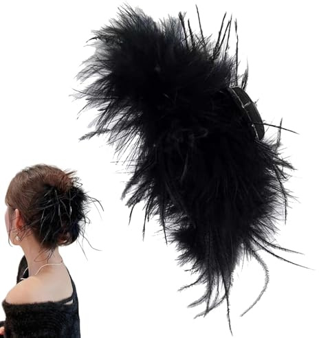 Gihioue Schwarze Feder-Haarspangen, schwarze Krallenklammern für dickes Haar | Künstliche Tierfedern Haar-Styling-Klauenklammern - Großer, dicker, rutschfester Haarschmuck-Kopfschmuck für