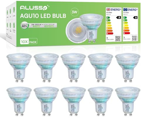ALUSSO Klasse A GU10 LED Warmweiss Lampe, 3W 550LM 2700K Glühbirne 10 Stück