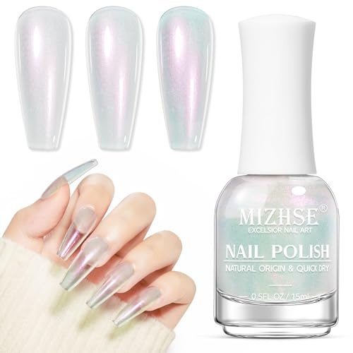 MIZHSE Aurora Grün Nail Polish Transparenter Nagellack Glitzer, Nagellack Schnelltrocknend und Langanhaltend, Glitzer Shiny Nail Polish, Nagelack Durchsichtig Grün, Nagelack Ohne UV Lampe 15ml 1PC