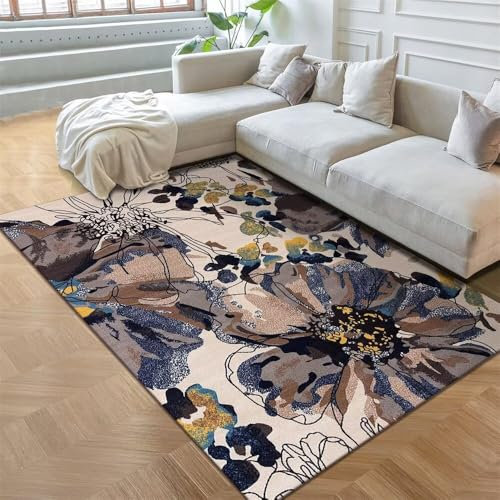 RUGMRZ Tepiche Für Wohnzimmer Webteppich Schöne Blume Muster Schlafzimmer nach Hause Teppich rutschfest Waschbarer Teppich Wohnzimmer Kleine Teppiche 90X190cm