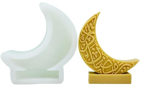 Eid - Stampo in silicone per candele a forma di luna, decorazione fai da te per feste, decorazioni in gesso