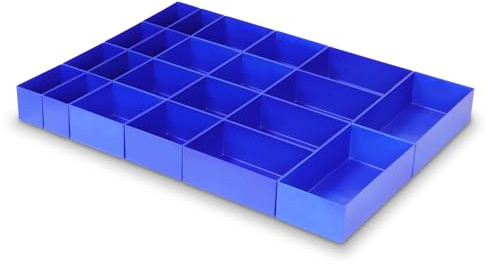 1a-TopStore 22-teiliges Universal-Einsatzkasten-Set, Blau, für Schubladen von Material- und Werkzeugschrank-Schubladen, 63 mm hoch, 600x440x63 mm (LxBxH)