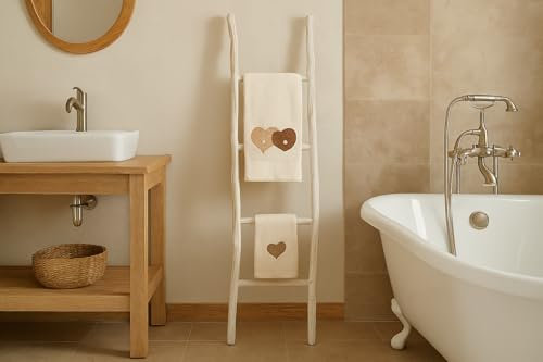 Biscottini Échelle porte-serviettes de bain 168 x 36 x 3 cm - Escalier décoratif en bois - Escalier en bois - Escalier porte-serviettes en bambou - Échelle porte-serviettes mural en métal