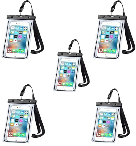 KK KENIK 5 PACK Waterproof Phone Pouch,IPX8 Waterproof Phone Case with Lanyard for Swimming, Underwater Case for iPhone 16 Pro Max 15 16E 14 13 Pro Max 12,Galaxy S25 S22 S24 A26 up to 7.2 - 5 PACK