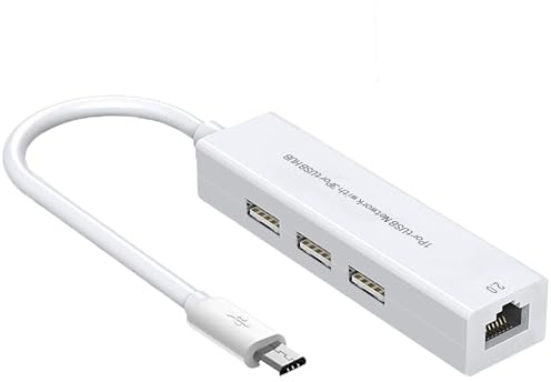 Luskinno Hub micro USB 4 en 1, 3 puertos USB con adaptador Ethernet, compatible con Raspberry Pi Zero, tablet Android, Chromecast