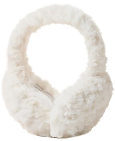 FIHDIOPO Ear Muffs, Women Curly Plush Earmuffs Winter Accessories Fluffy Foldable Adults Outdoor Thermal Ear Warmers Skiing Running Ears Covers Protector from Wind Fashion Gift for Girls Ladies White